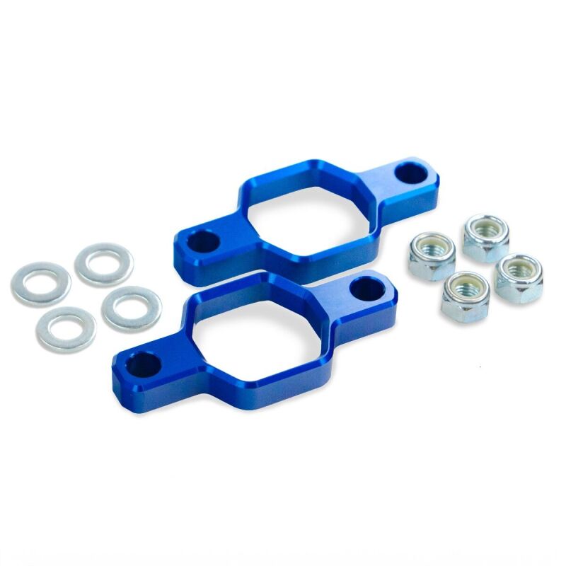 Cognito blue anodized billet aluminum front shock extenders for 2024-2025 Silverado 2500 HD ZR2 and Sierra 2500 HD AT4X.