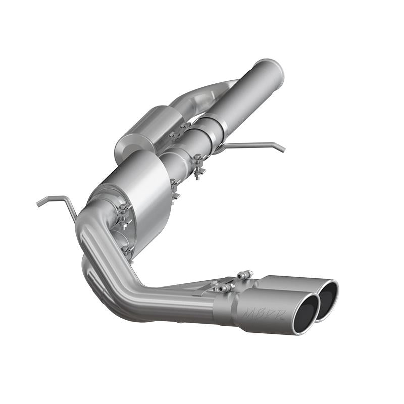 MBRP Armor Lite aluminized steel cat-back exhaust system with dual pre-axle pipes and polished stainless steel tips.