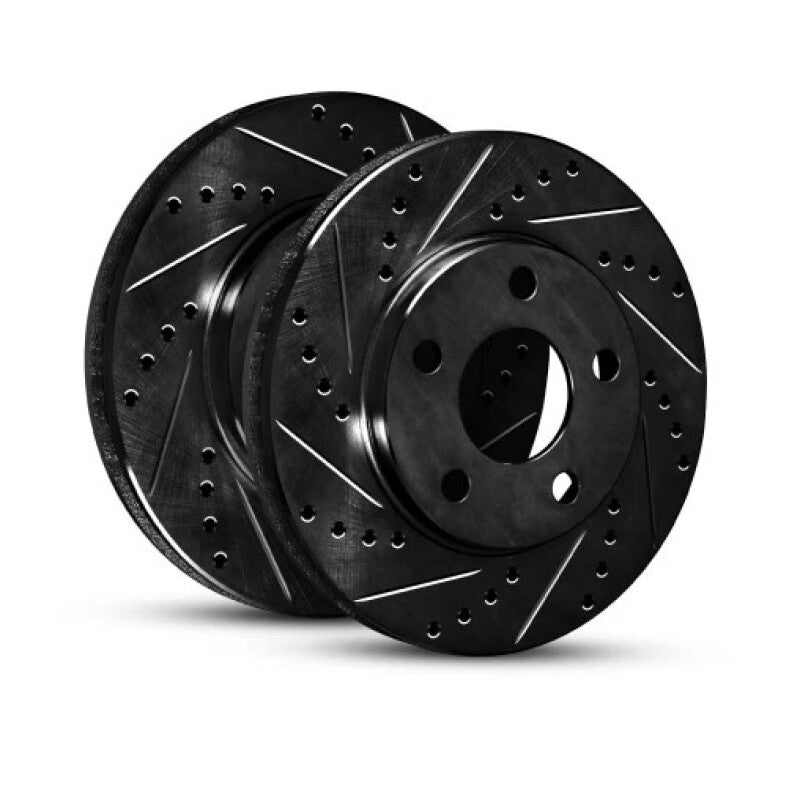 R1 rear right drilled and slotted black finish brake rotor for 2022-2025 Subaru WRX.