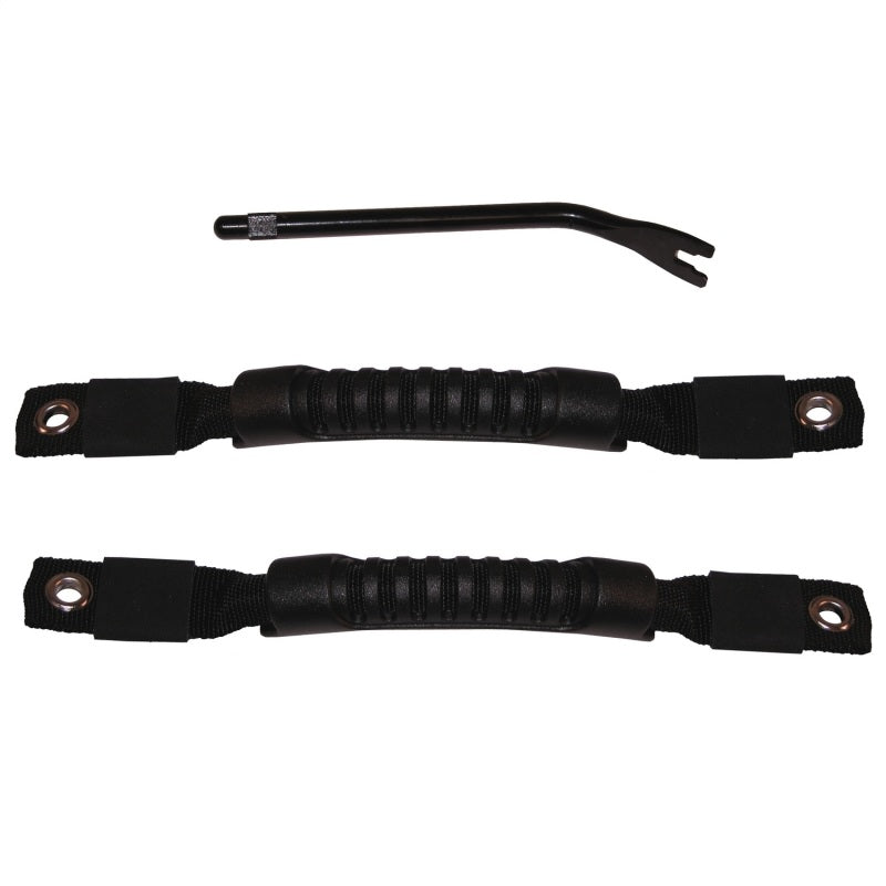 Black Rugged Ridge door pull straps with heavy-duty nylon webbing and molded easy-grip handles.
