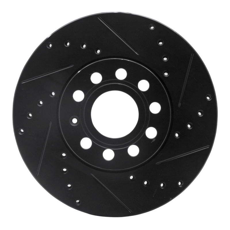R1 Concepts front right black drilled and slotted performance brake rotor