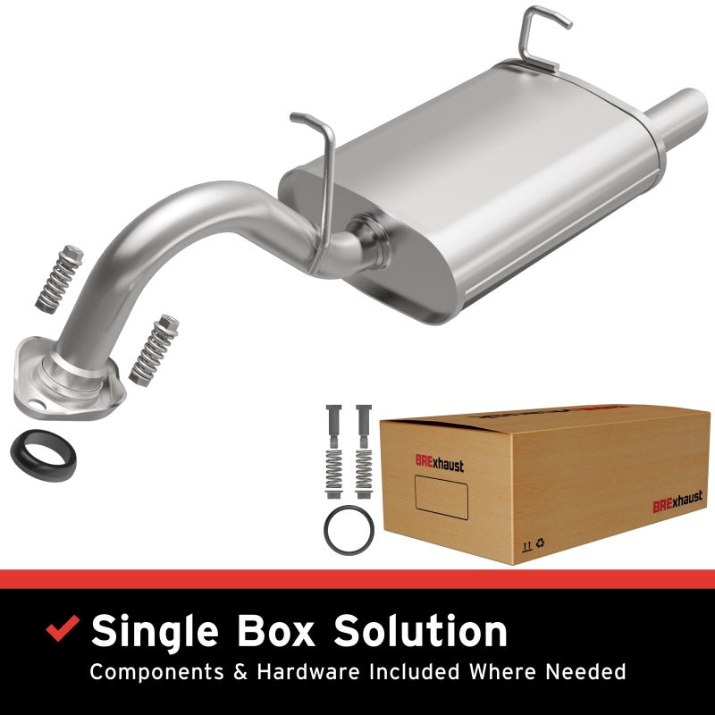 Aluminized steel BRExhaust direct-fit replacement exhaust kit for Toyota Yaris with mandrel-bent piping and hardware.