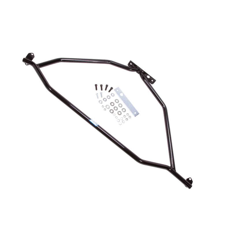 BBK Performance black powdercoated tubular steel strut tower brace for 1986-1993 Ford Mustang.