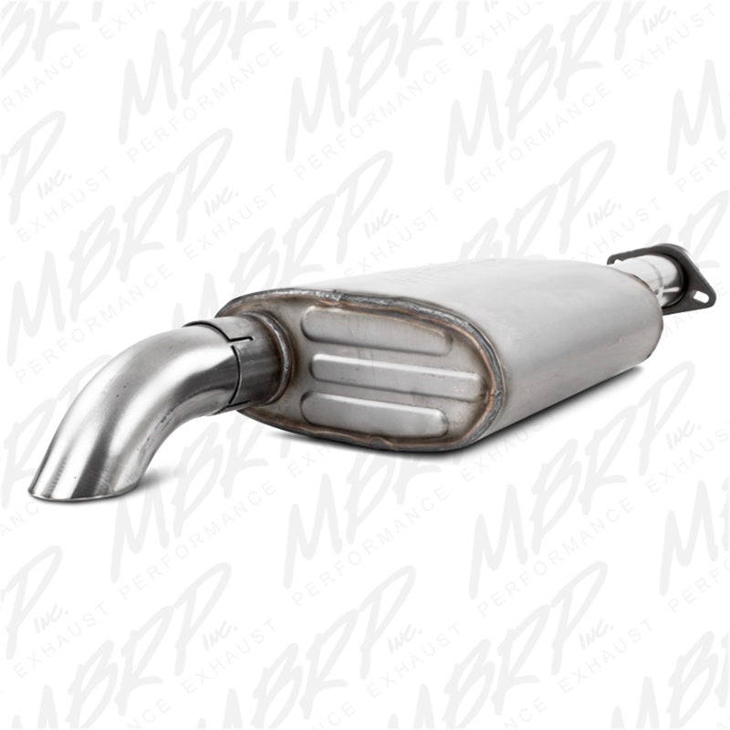 MBRP ARMOR PLUS Series T409 stainless steel cat-back exhaust system with a high-clearance off-road turn down exit.