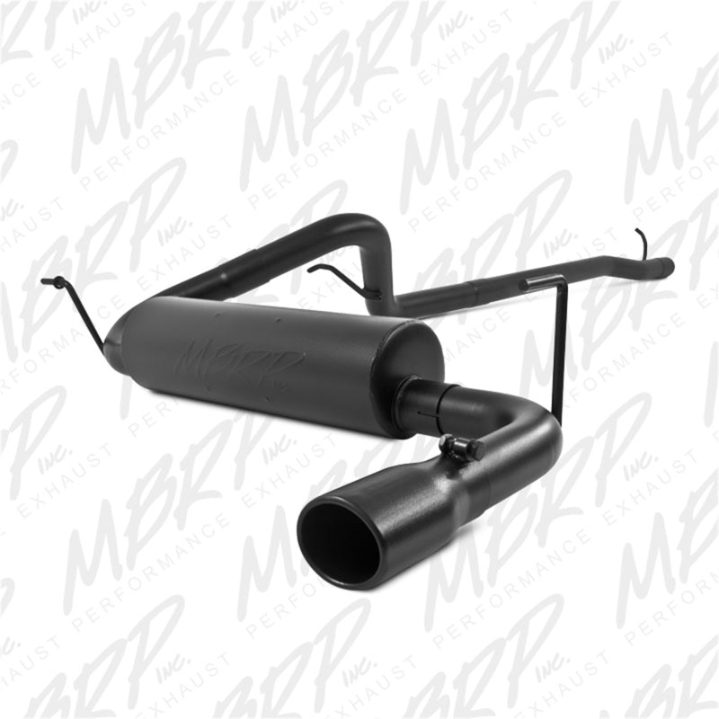MBRP ARMOR BLK single rear exit cat-back exhaust system with black powder-coated tailpipe and tip.