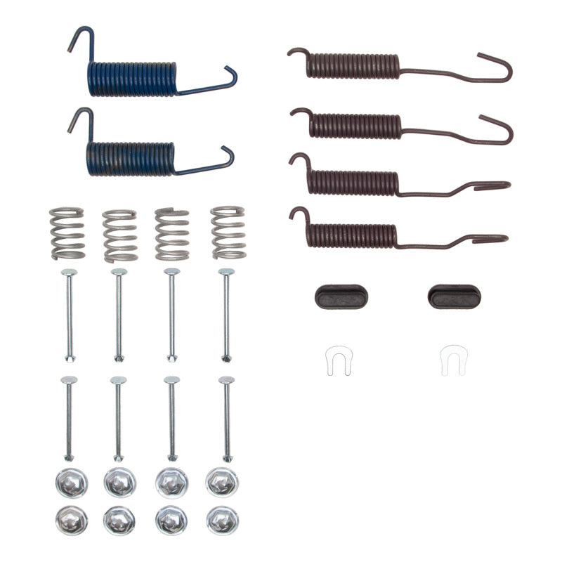 DFC 370-44000 drum brake hardware kit featuring return springs, hold-down pins, and clips for complete axle service.