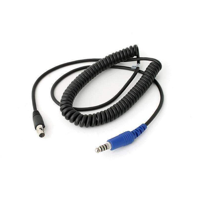 Black coiled intercom cable with a heavy-duty off-road nexus-style connector and Rugged Radios branding.