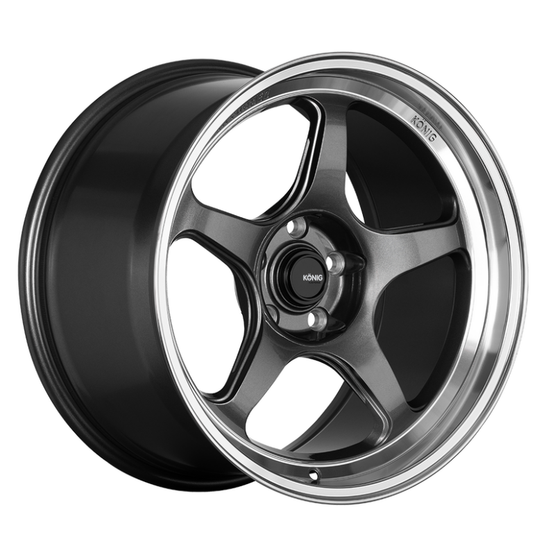 Konig Hyperspec 15x9 4x100 ET35 wheel in Anthracite Metallic with a machined lip and knurled bead surface.