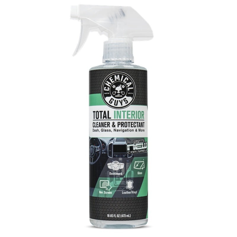 16oz bottle of Chemical Guys Total Interior Cleaner and Protectant with spray nozzle and New Car Scent label.