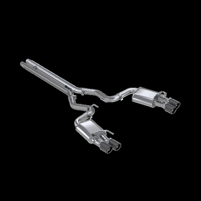 MBRP Armor Pro Series T304 stainless steel 3-inch cat-back exhaust with quad carbon fiber tips for 2018-2023 Mustang GT.