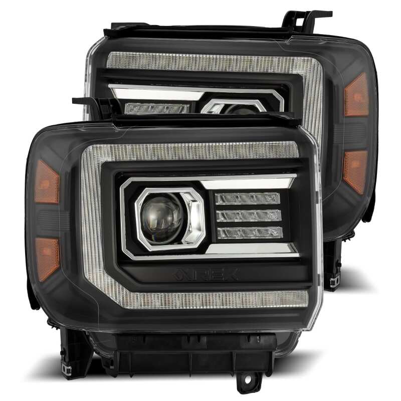 AlphaRex PRO-Series Plank Style projector headlights with black housing for 2015-2018 GMC Sierra 2500/3500 HD.