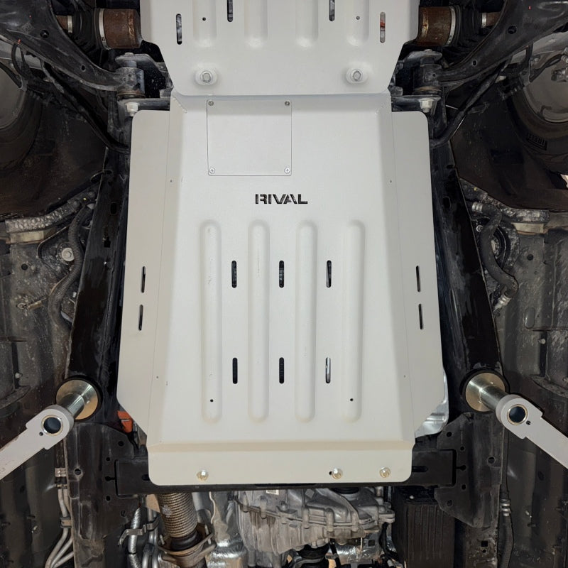 Rival matte metallic silver 1/4-inch aluminum transmission and catalytic converter skid plate for 2021-2025 Ford F-150