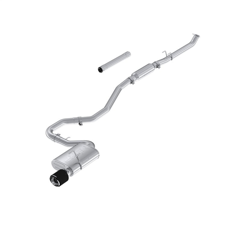 MBRP 2.5-inch T304 stainless steel cat-back exhaust system featuring a 4.5-inch carbon fiber exhaust tip
