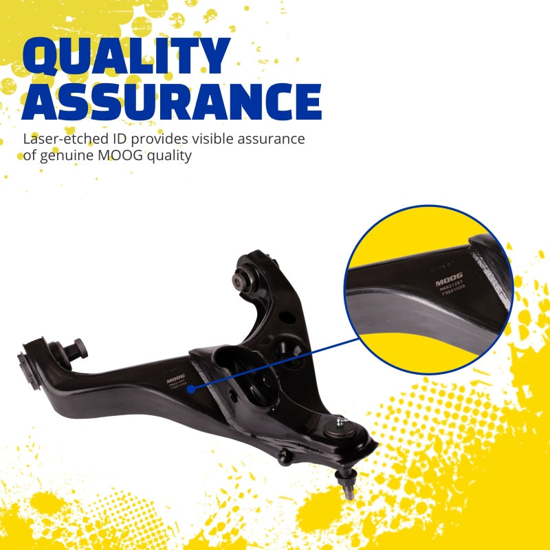 MOOG front right lower control arm for 1995-2004 Toyota Tacoma featuring pre-installed bushings