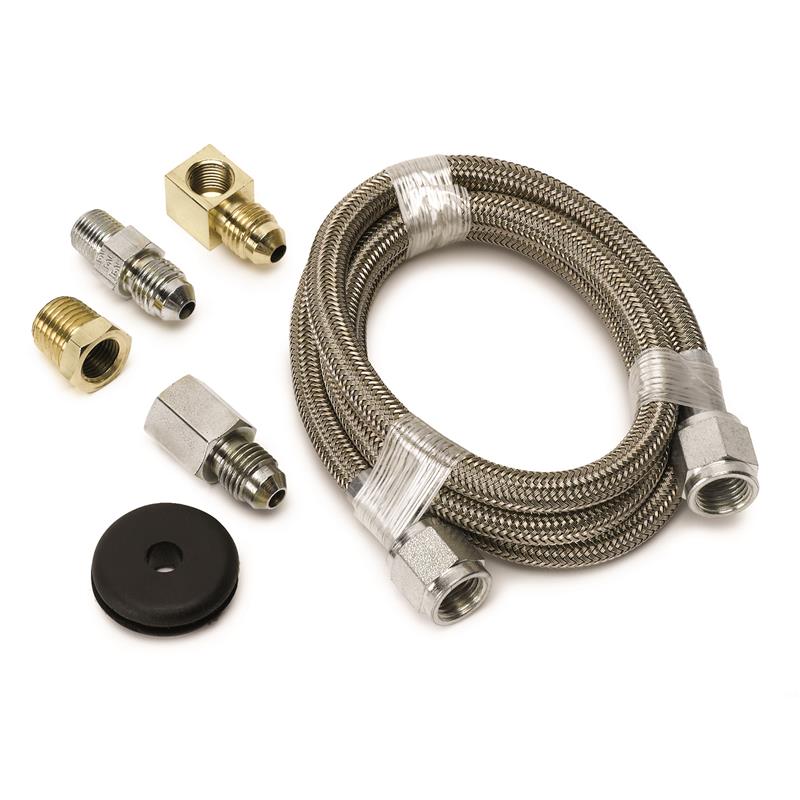 AutoMeter 3ft braided stainless steel -4AN hose with assorted 1/8 inch NPT brass fittings and firewall grommet
