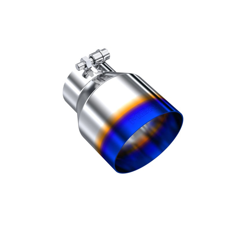 Polished stainless steel dual wall exhaust tip featuring a 4.5 inch angled outlet and 3 inch inlet.