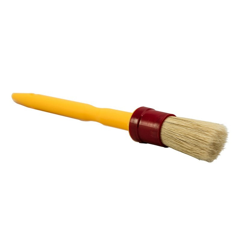 Chemical Guys soft natural boar's hair detailing brush with a durable black handle for scratch-free automotive cleaning.