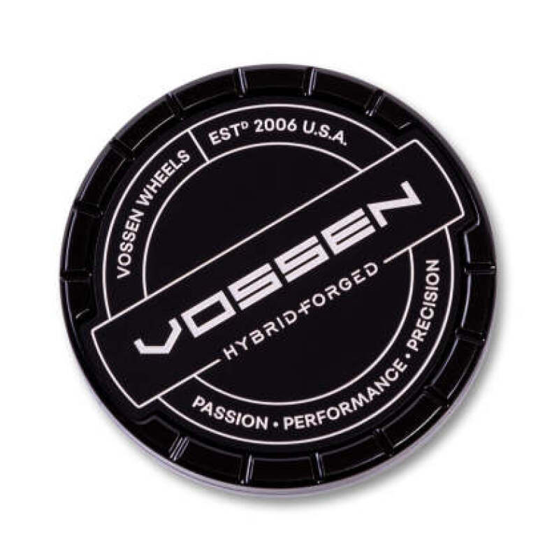 Gloss black Vossen Billet Sport Cap 1.0 machined aluminum center cap for Hybrid Forged series wheels.