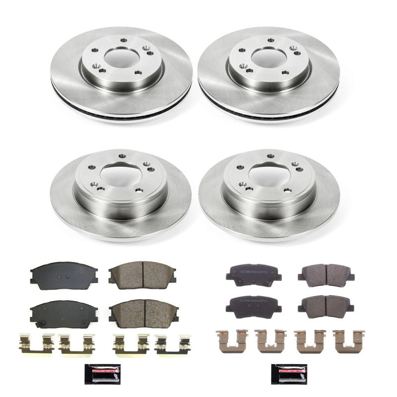 Power Stop KOE8686 Z17 Autospecialty brake kit featuring front and rear rotors, ceramic brake pads, and hardware.
