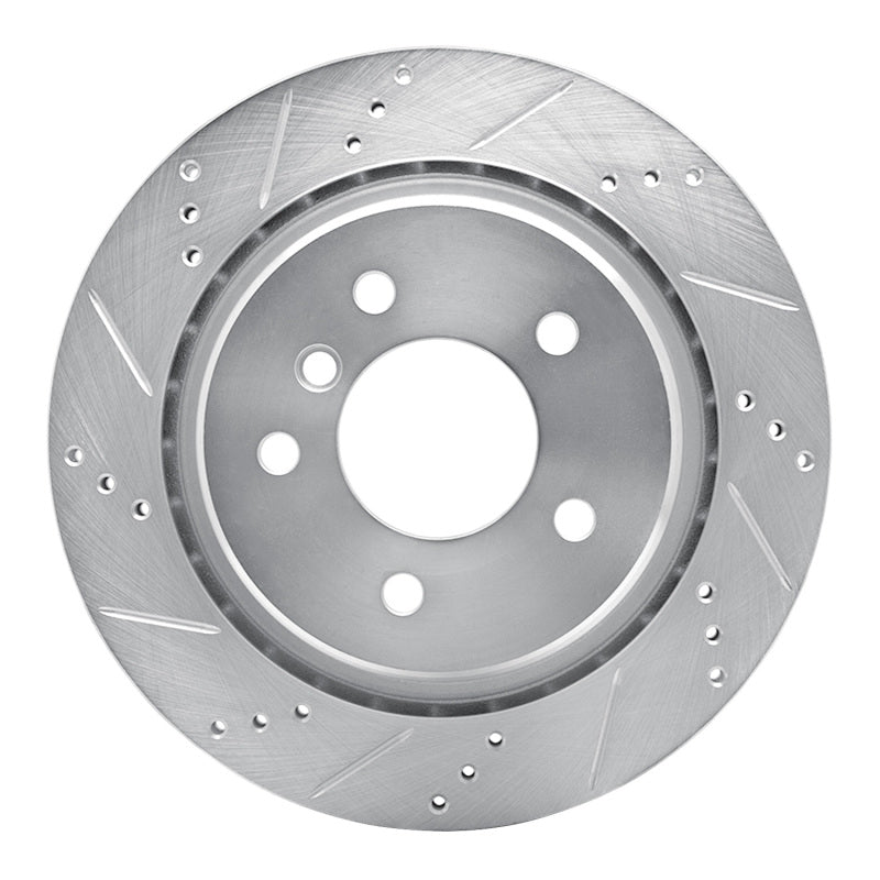 R1 Concepts right rear silver brake rotor with drilled and slotted pattern for 1995-2002 BMW M3 and Z3 M