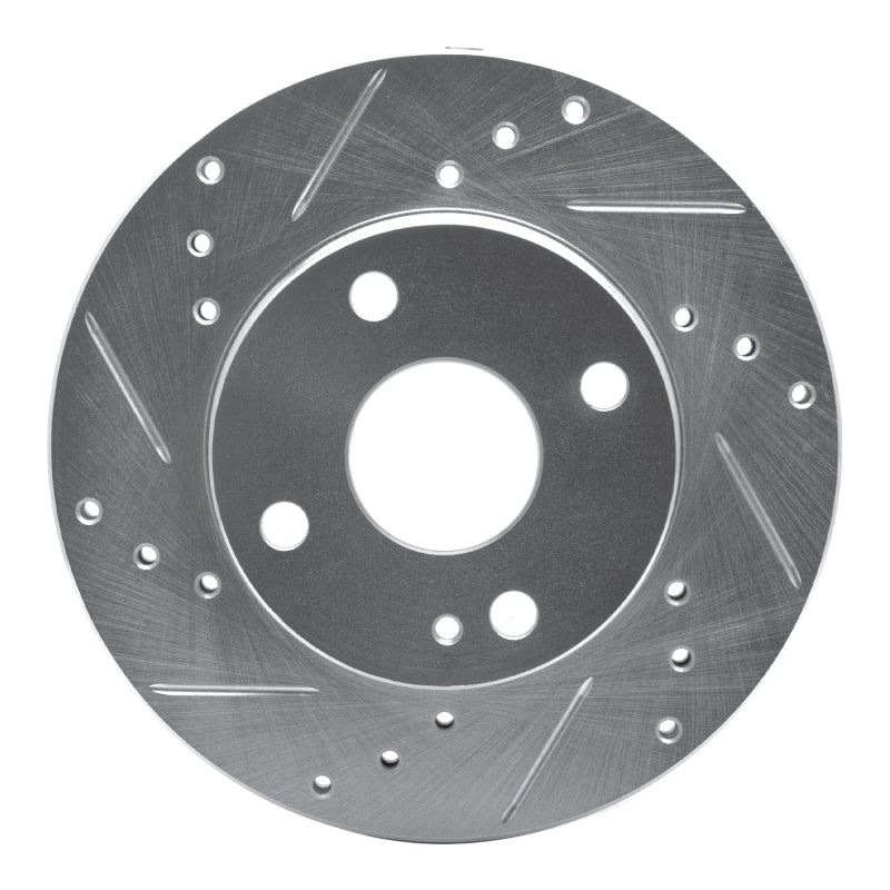 Silver R1 Concepts drilled and slotted front left brake rotor for 1990-1993 Mazda Miata