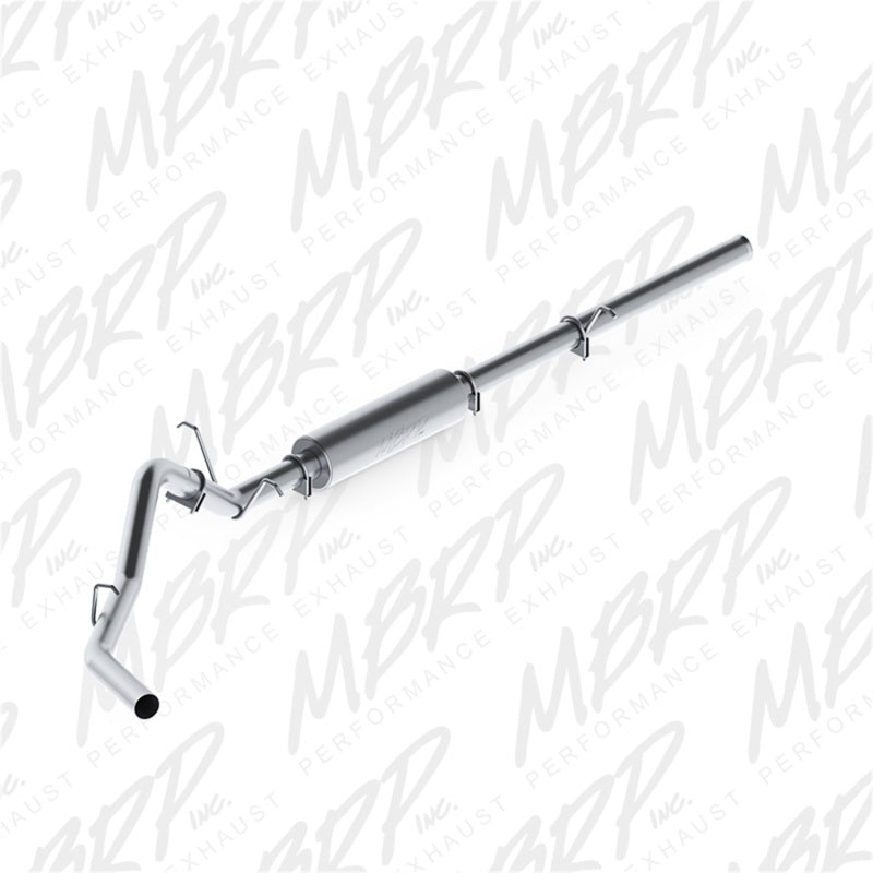 MBRP ARMOR LITE P Series single-exit cat-back exhaust system with aluminized steel tubing and muffler.