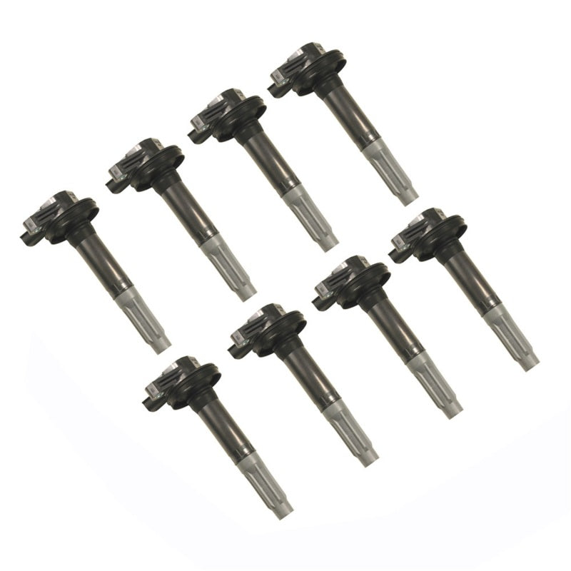 Set of eight Ford Racing ignition coils for 2011-2016 Ford 5.0L Coyote V8 engines.