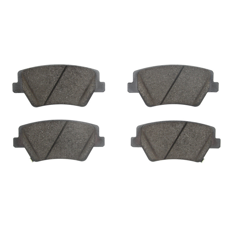 DFC 4000 Series Hybridynamic rear brake pad set showing the friction material surface and steel backing plates.