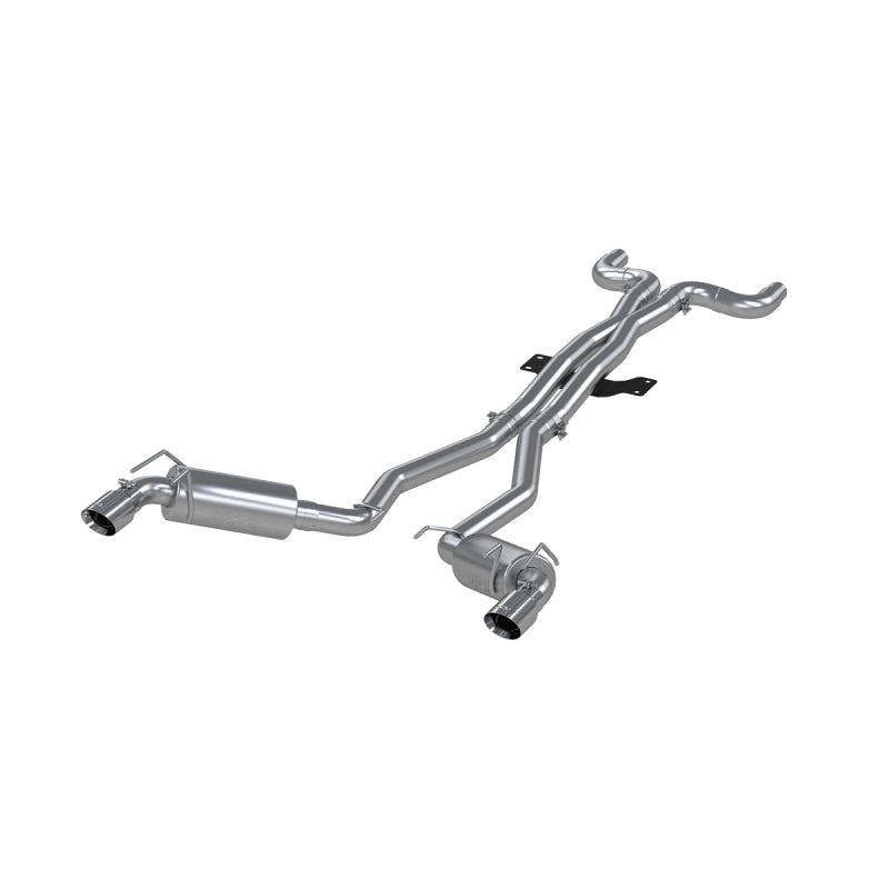 MBRP Armor Plus dual cat-back exhaust system featuring T409 stainless steel construction and round tips.
