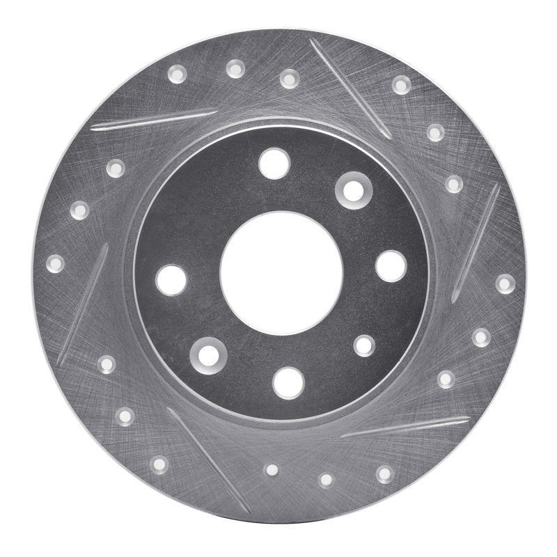 R1 Concepts silver zinc-plated drilled and slotted rear right brake rotor for 1990-1993 Mazda Miata