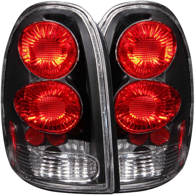 ANZO black housing tail light assemblies with clear lenses for 1996-2003 Chrysler and Dodge vans and SUVs.