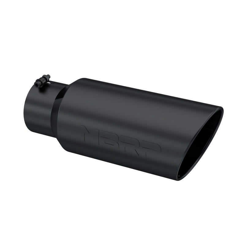MBRP black T304 stainless steel exhaust tip with 5-inch inlet, 7-inch rolled outlet, and 18-inch length.