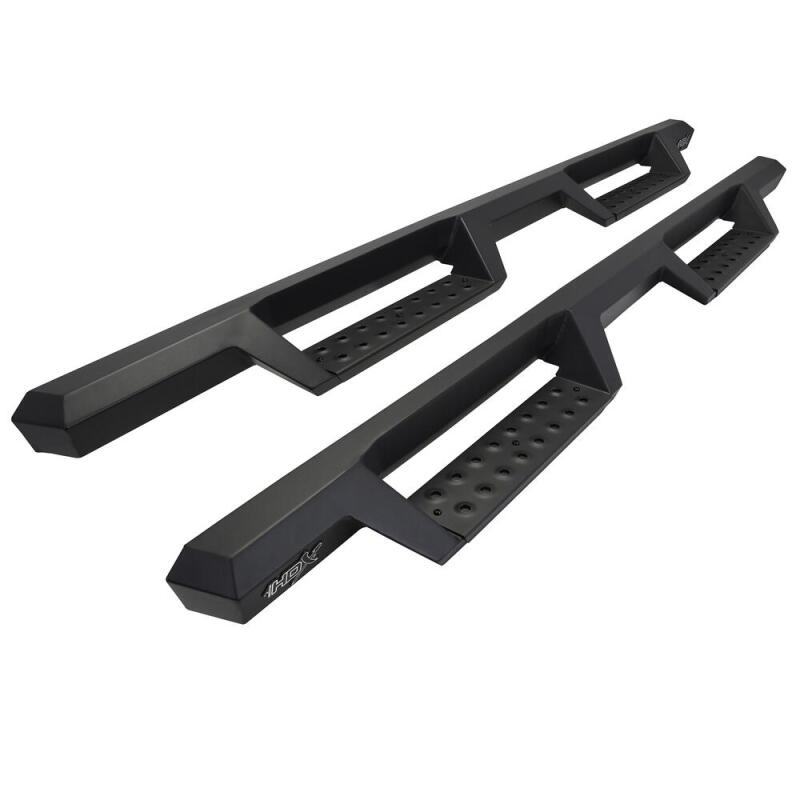 Westin HDX Drop Nerf Step Bars in textured black steel with die-stamped punch plates for 2005-2023 Toyota Tacoma.