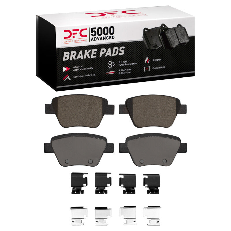 DFC 5000 Advanced series ceramic rear brake pads with premium stainless steel installation hardware kit.