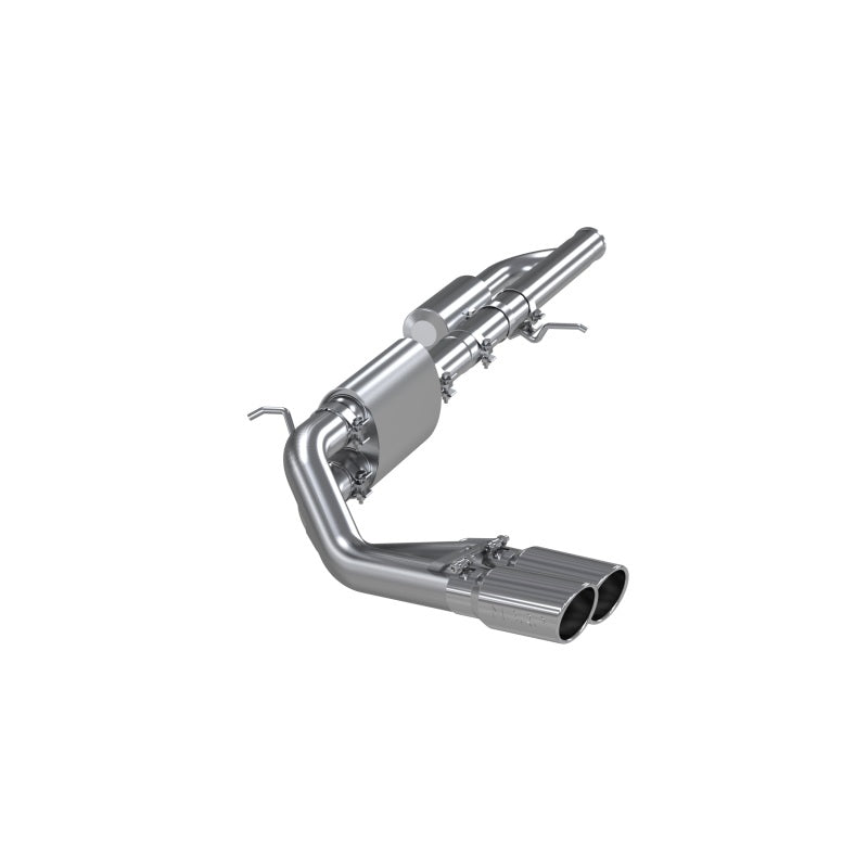 MBRP Armor Pro Series T304 stainless steel cat-back exhaust system with dual 4-inch tips and pre-axle exit.