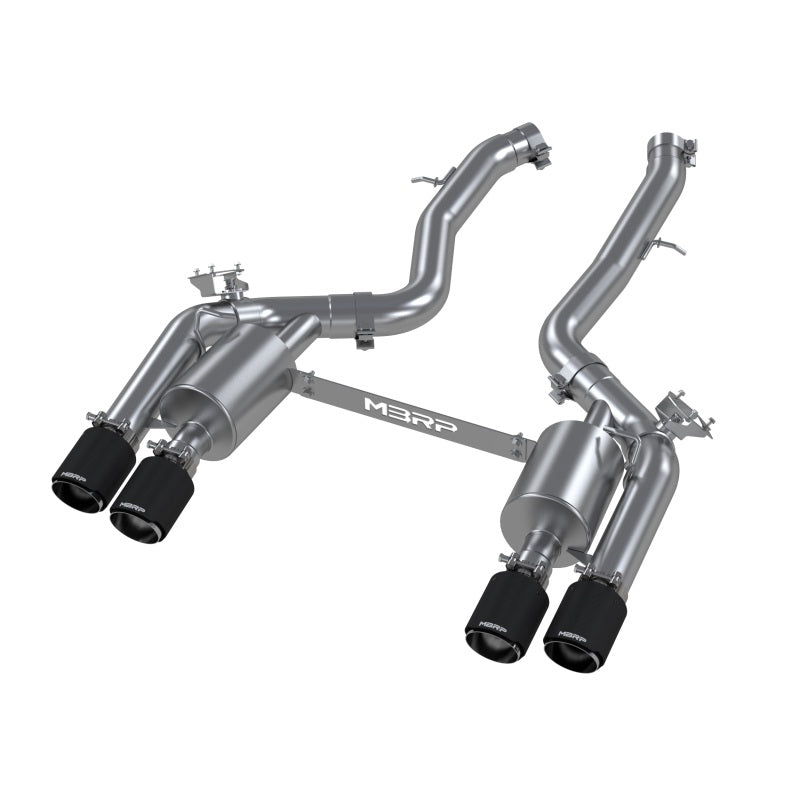 MBRP Armor Pro 3-inch T304 stainless steel resonator-back exhaust with quad carbon fiber tips for BMW M2 Competition