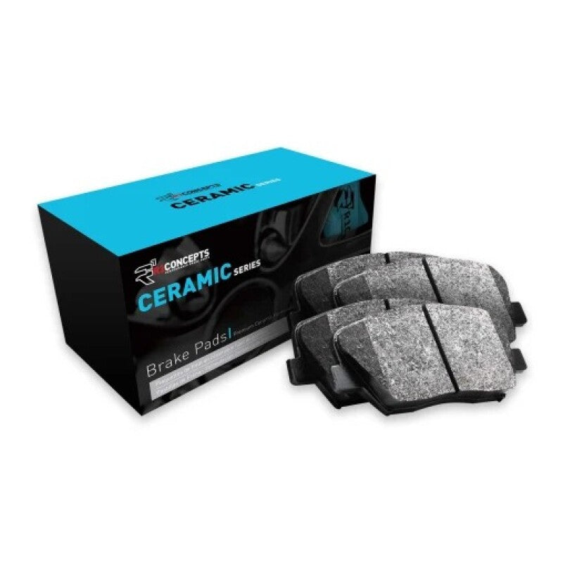 R1 rear ceramic brake pad set with noise-reducing shims for 2004-2011 Cadillac models.