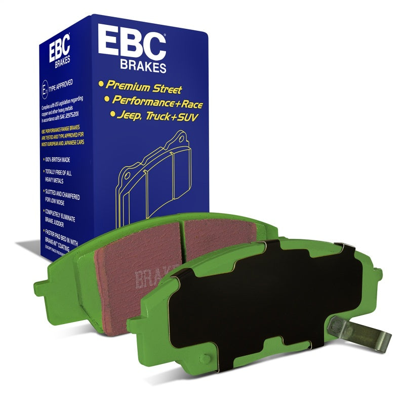 EBC Brakes Greenstuff series front disc brake pads with signature green powder coat finish.