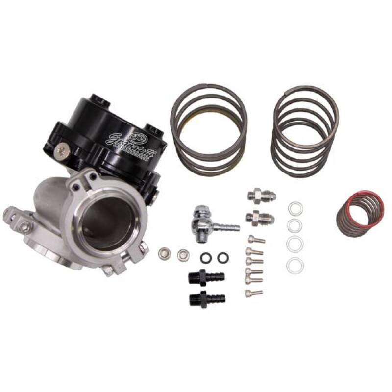 Granatelli 60mm water-cooled external wastegate featuring a traditional diaphragm design and cooling ports.