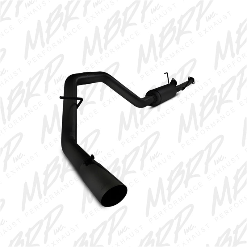 MBRP ARMOR BLK Series 3-inch single side cat-back exhaust system with black powder-coated tailpipe and stainless steel tip.