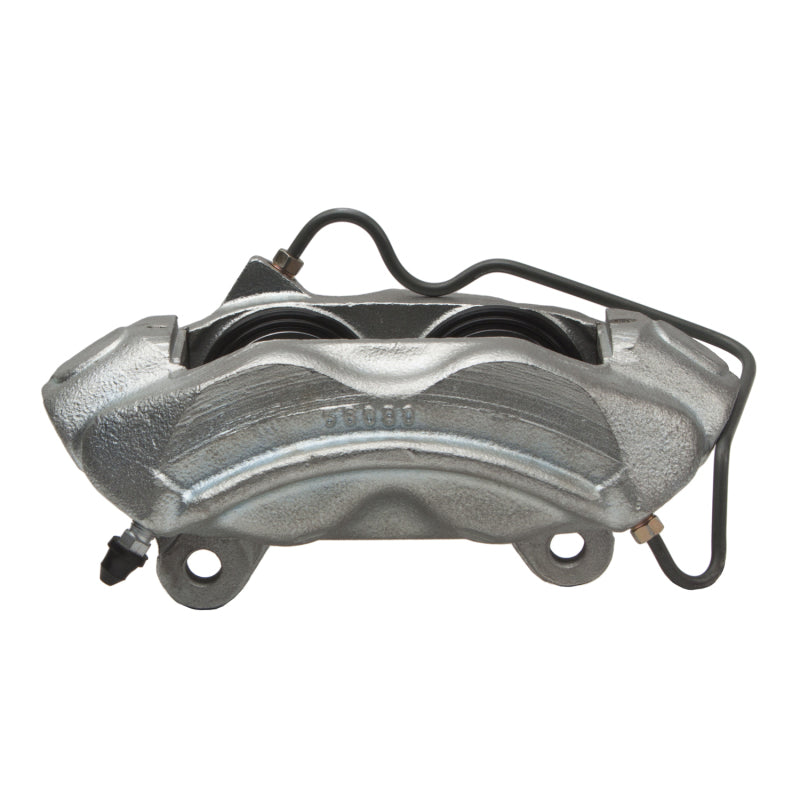 Silver zinc coated front left premium brake caliper by DFC for 1965-1969 Ford, Lincoln, and Mercury classic cars.