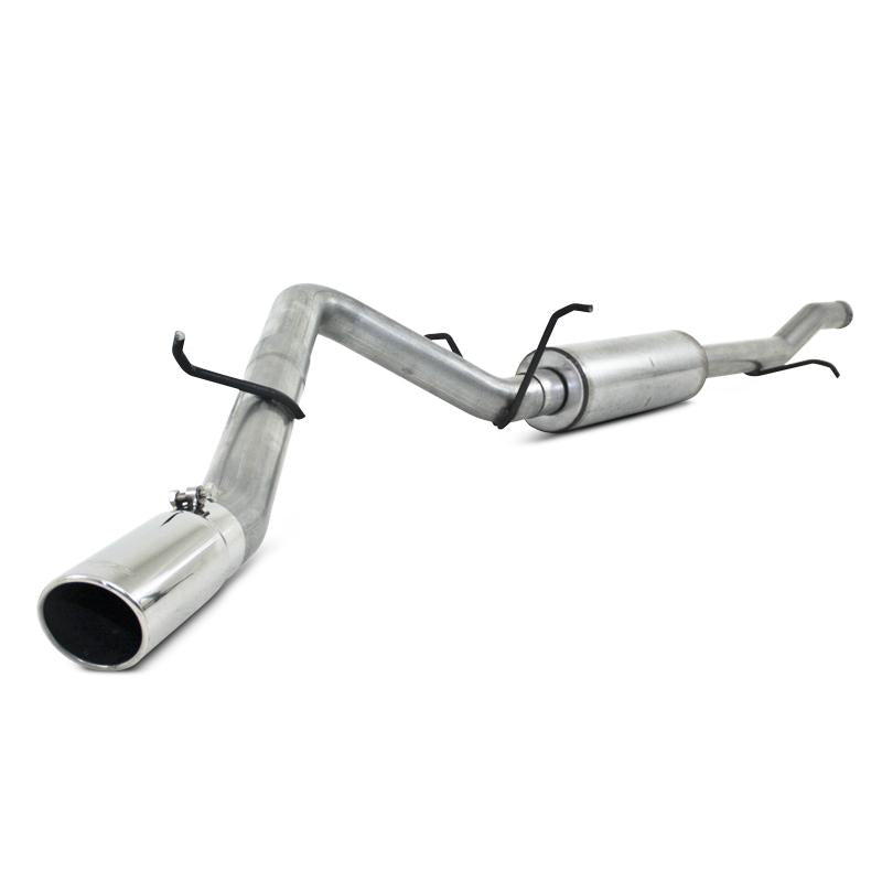 MBRP ARMOR LITE Series single side exit cat-back exhaust system with aluminized steel tubing and stainless tips.