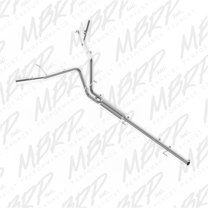 MBRP Armor Plus T409 stainless steel dual split side exit cat-back exhaust system with polished tips.