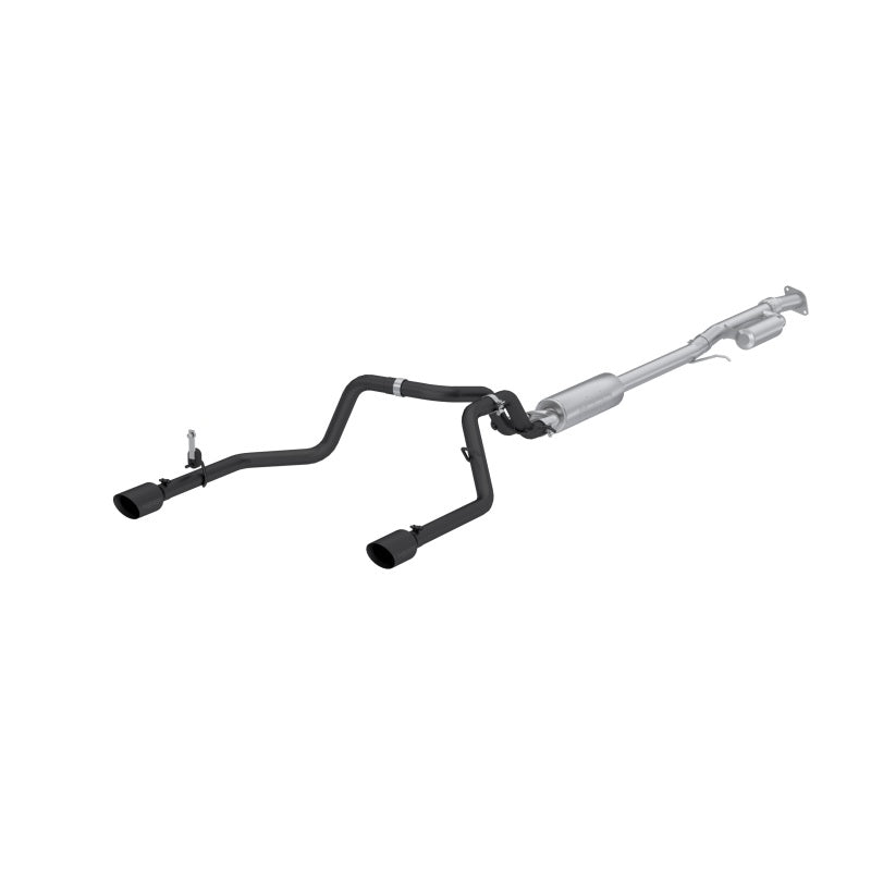 MBRP Armor Black 3-inch cat-back exhaust system with black powder-coated tips and mandrel-bent aluminized steel tubing.