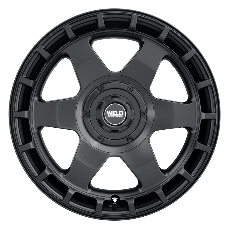Weld Off-Road Ridge 17x9 wheel in Satin Black featuring a multi-spoke design and dual 5x114.3 and 5x127 bolt patterns.