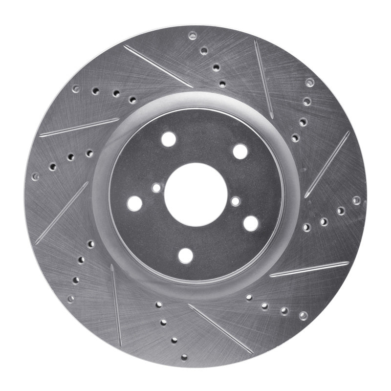 R1 Concepts silver drilled and slotted front right brake rotor for 2005-2020 Subaru WRX and WRX STI