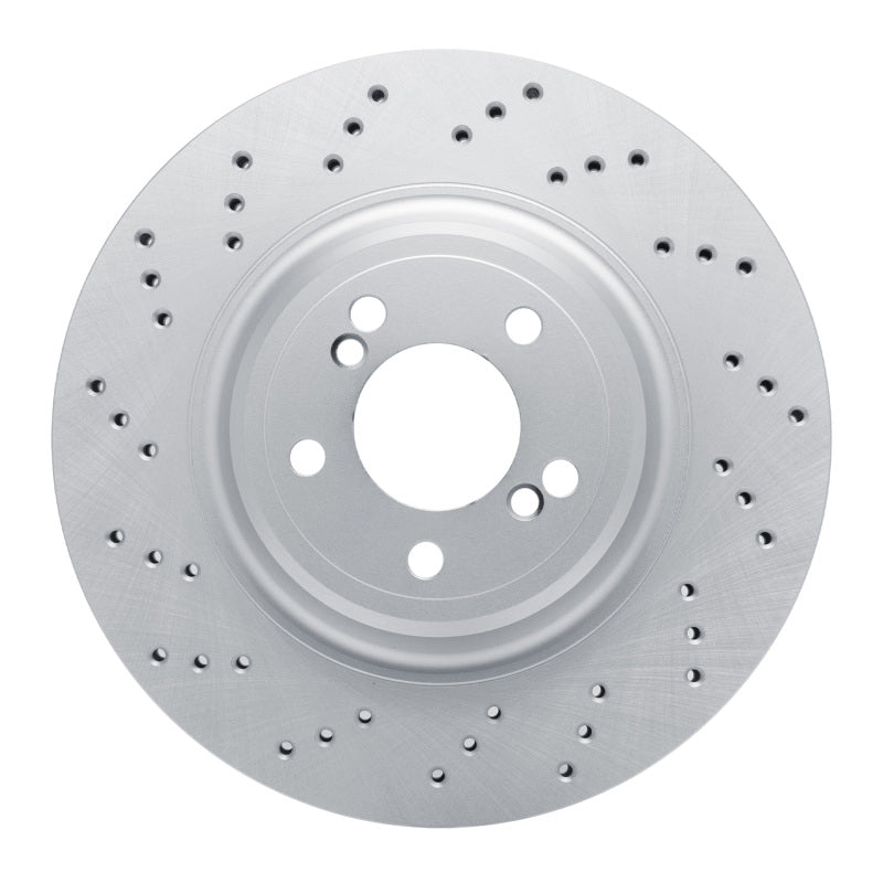 DFC GeoSPEC silver coated drilled left rear brake rotor for 2015-2020 BMW M2 M3 and M4.