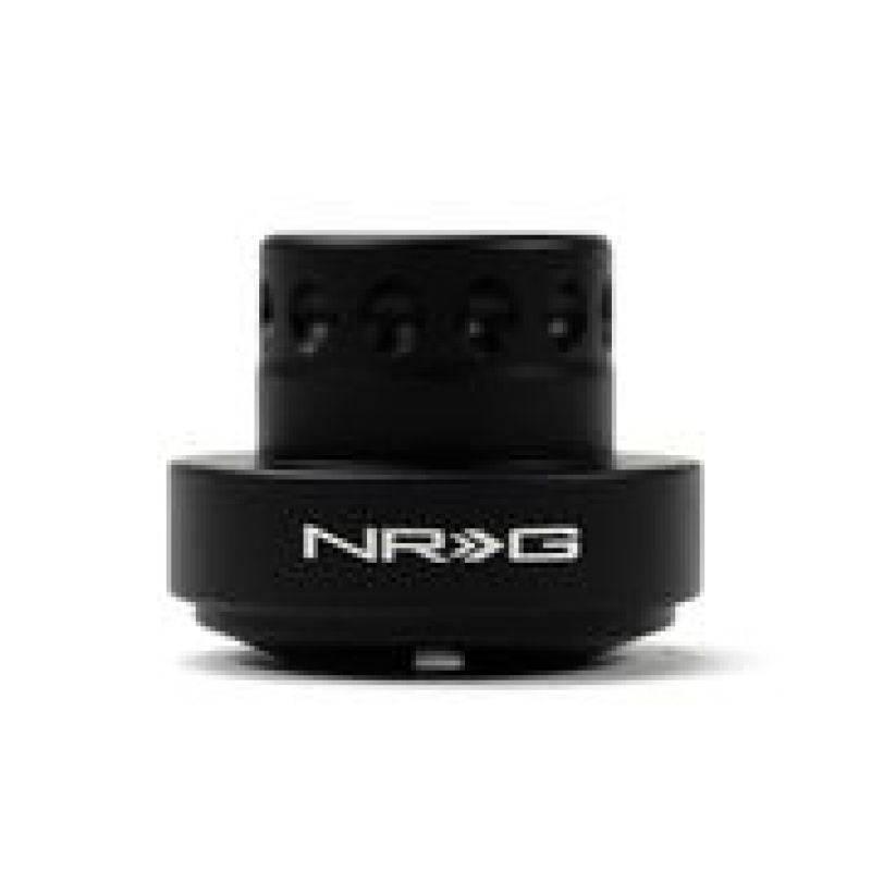 Matte black NRG Innovations SRK-RL130H-BK short steering wheel hub adapter for Honda vehicles.