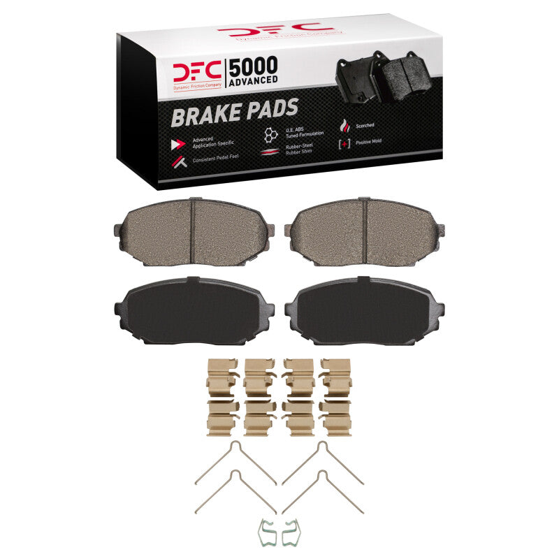 DFC 5000 Advanced front semi-metallic brake pads and stainless steel installation hardware kit.