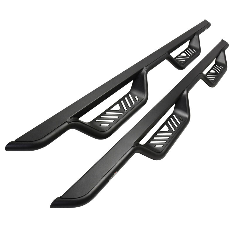 Westin Outlaw textured black nerf step bars with 1.5 inch steel tubing and stainless steel drop step plates.